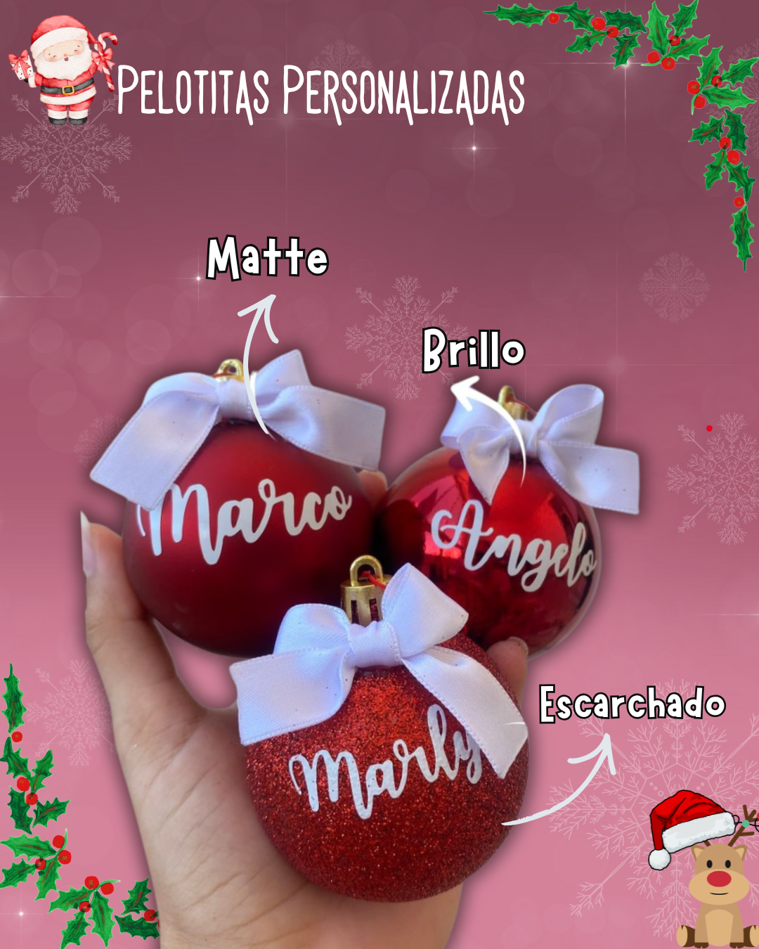 Esferas Navideña Personalizadas Rojo - PACK 4 UNIDADES