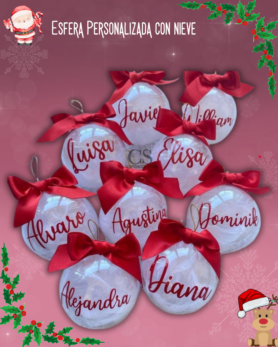Esferas Navideñas Nieve Personalizadas - Pack 4 ESFERAS